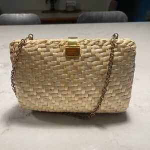 Vintage Vanessa Lacquered Straw Purse Gold Tone Hardware Chain